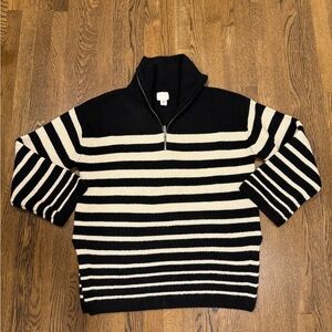 H&M Black and Cream Striped Half-Zip Women's Sweater